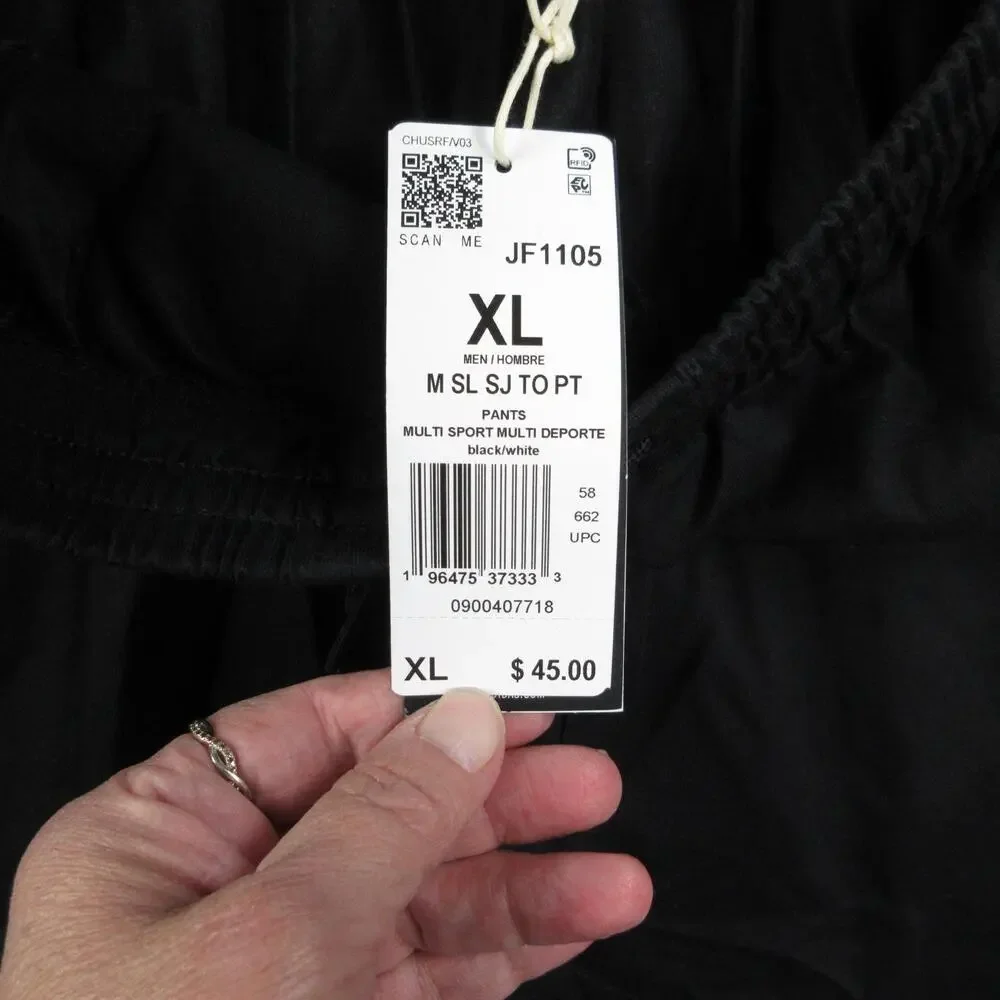 Adidas Pants Mens XL Black Tapered Track Drawstring Pockets 34x30* NWT